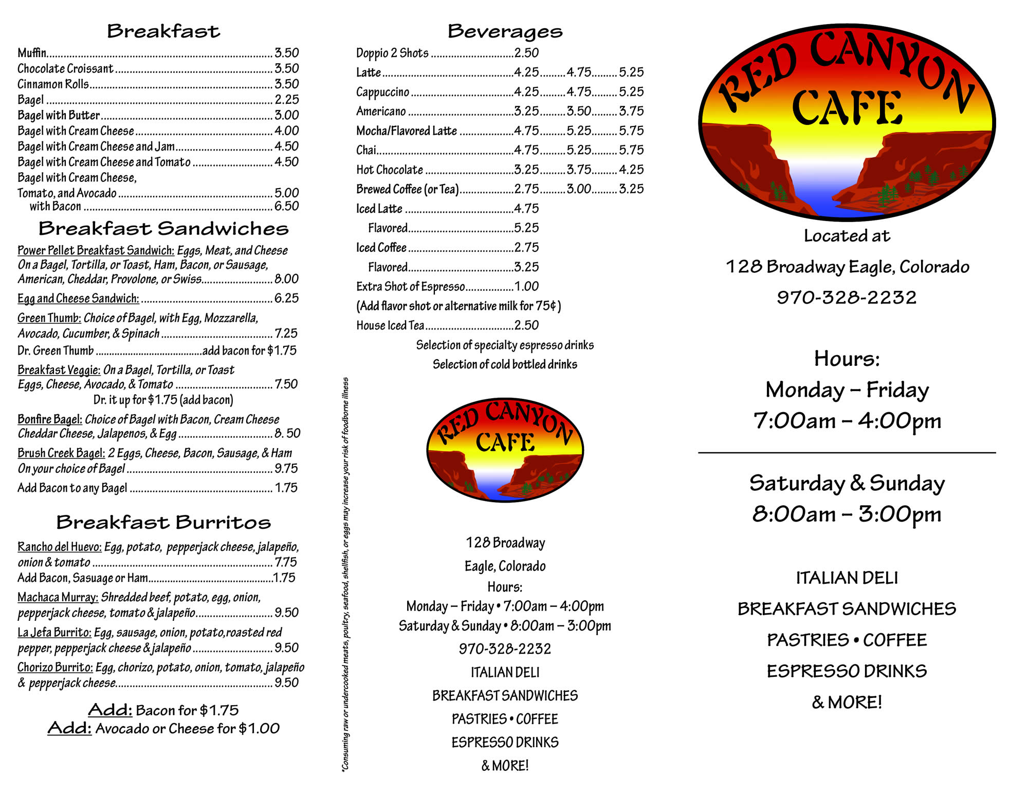 Red Canyon Cafe Eagle Colorado Menu